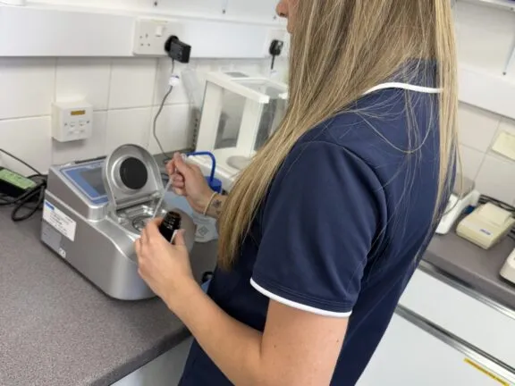 Carys Parker quality control and process lead at work